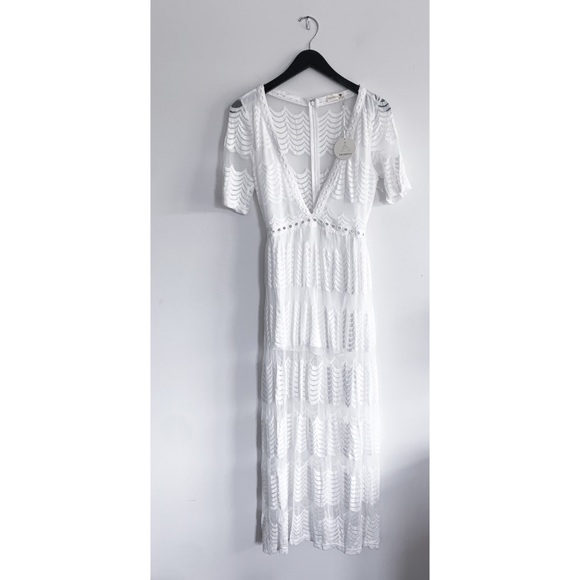 White Lace Overlay Maxi Dress Large New - Picture 6 of 10
